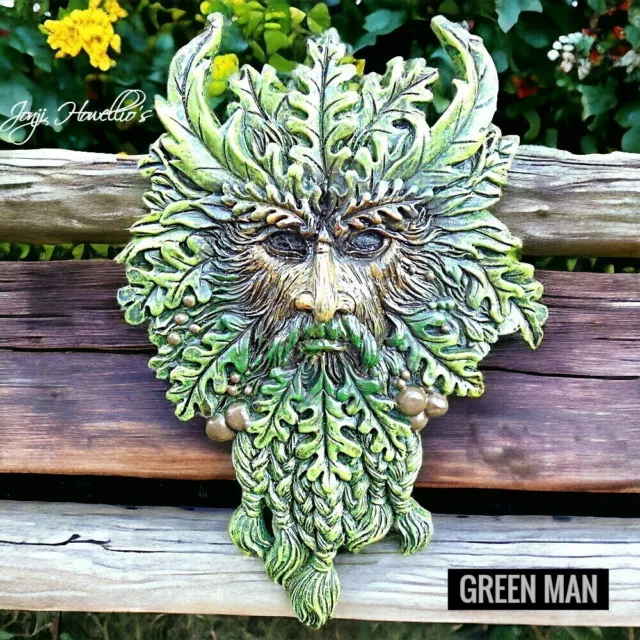 Green Man Garden Wall Plaque Forest God Tree Spirit Leaf Face Sculpture Ornament