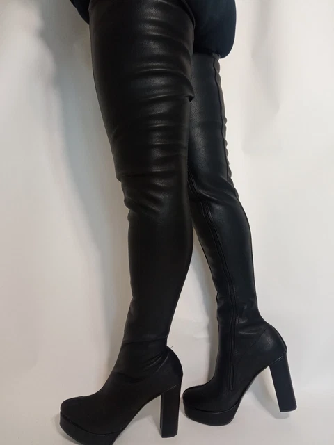Bottes Vintage En Cuir Noir - Style Années 90, Bout Et Talon Carrés - Taille 38 - Occasion