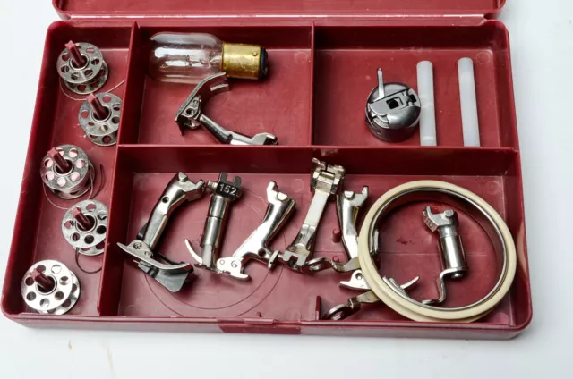 Bernina 807 Accessories Sewing Case 7 Presser Feet Set, Tools, Bobbins, bulb Bernina 807 Accessories Sewing Case 7 Presser Feet Set, Tools, Bobbins, bulb