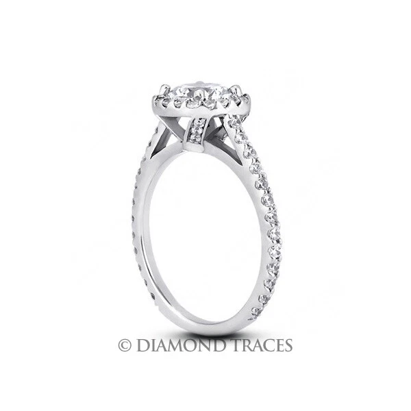 3 Carat E SI2 Round Cut Natural Certified Diamonds 950 Plat. Halo Accent Ring