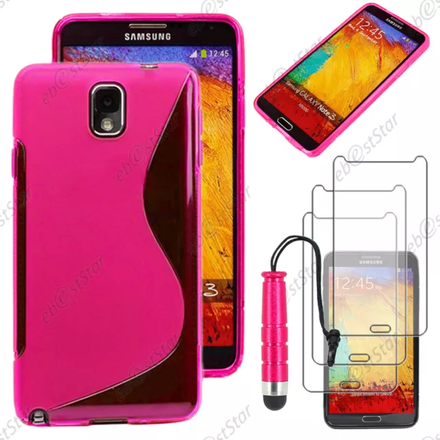 Housse Etui Coque Silicone Rose pour Samsung Galaxy Note 3+ Mini Stylet + 3 Film