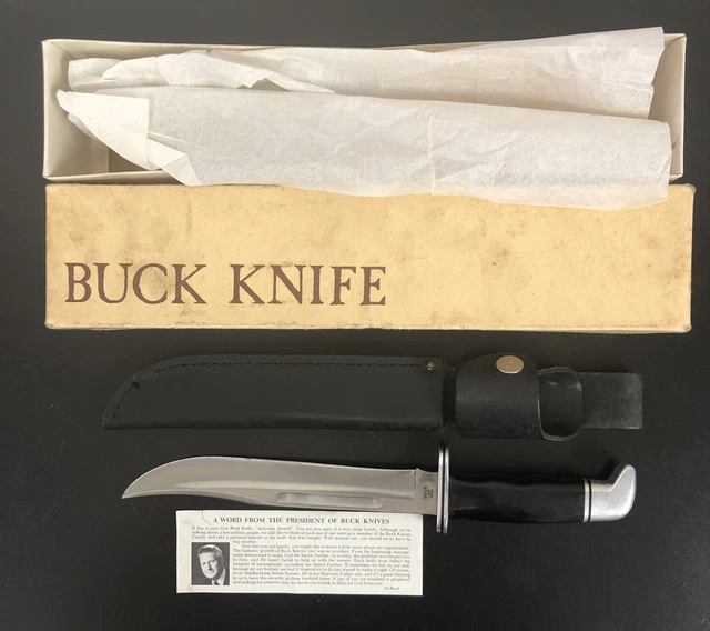 VINTAGE BUCK 120 USA General Hunting Knife, Sheath & Orig Box 3 Line