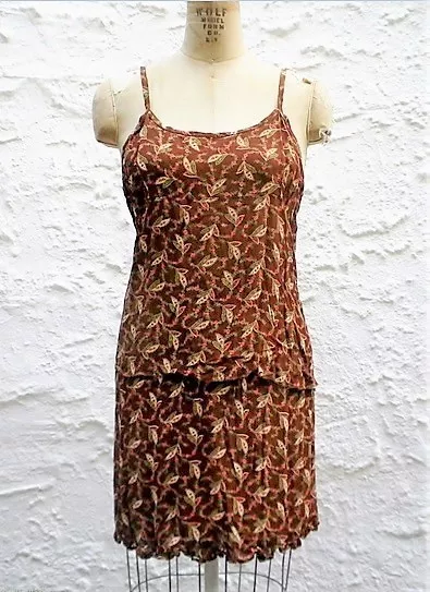 Old School Hippie Outfit Boho Brown Floral Paisley Set Mini Skirt Camisole Top M