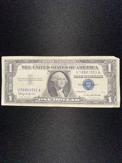 One 1957 B Series Blue Seal $1 Dollar Silver Certificate