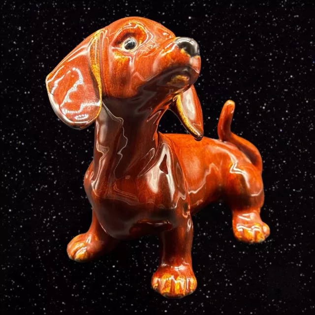 Vintage Red Dachshund Figurine Hand Painted Ceramic Dog Puppy 9”W 7”T