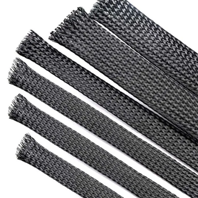 PET Nylon Braided Sleeve Tube 1mm - 100mm Car Audio Cable Wire Sleeving Black