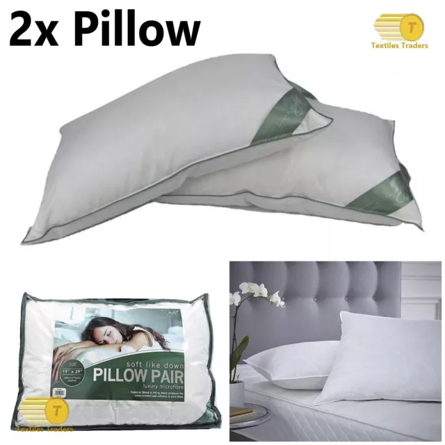 Luxury EXTRA FILLED Microfibre Pillow Soft Like Down Hotel Quality Pack of 2