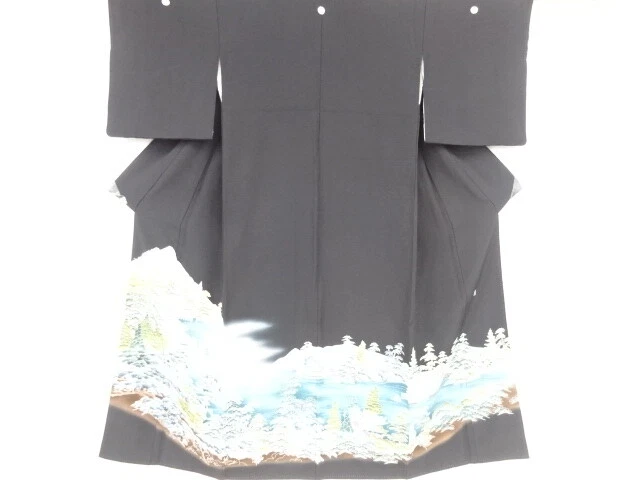 37279# Japanese Kimono / Antique Tomesode / Yuzen / Scenery / By Artist Work