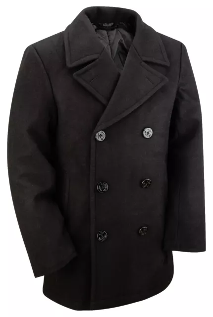 Cappotto Pea US Navy Militare Stile Vintage Inverno Calda Lana Giacca Abito Top Nero