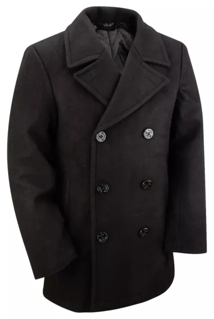 Pea Coat US Navy Military Vintage Style Winter Warm Wool Jacket Dress Top Black