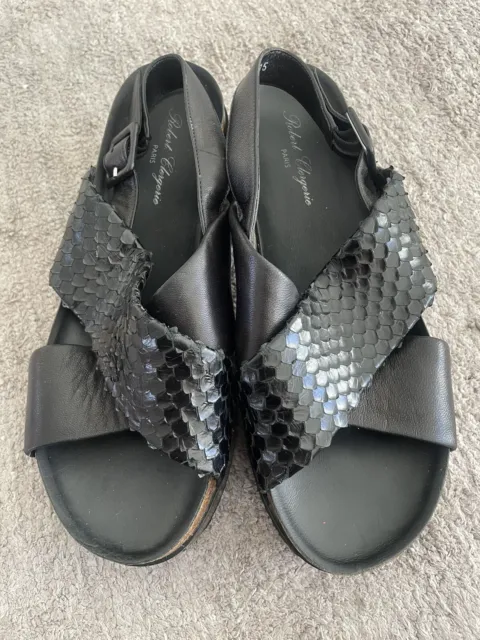 Robert Clergerie Black Snake And Leather Tessa Sandal 40