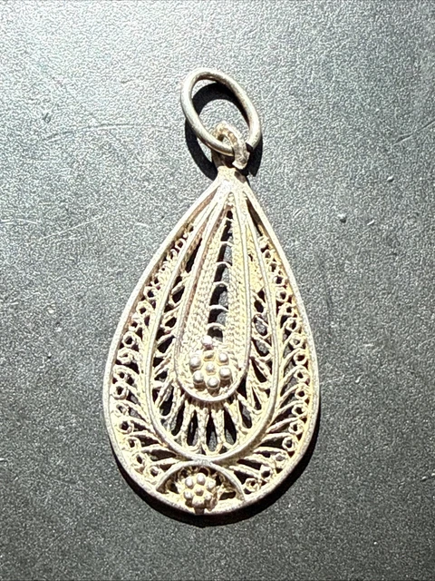 Flasque Argent Pendentif Ancien En Argent Massif 925 - Style Art Déco/ Nouveau - Breloque Violette - Occasion Pendentif Argent Art Déco