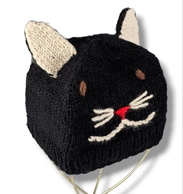 Kid's Cat Ear Hat Child Knit Beanie Cap Cute Kitty Hat Hand Knit Fleece Lined BL
