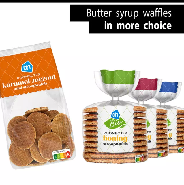 Caramel, crispy syrup waffles (stroopwafels) milk, white chocolate cookies