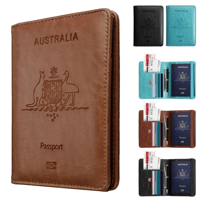 Australia Passport Wallet RFID Blocking Travel Leather Cards Holder Cover Case