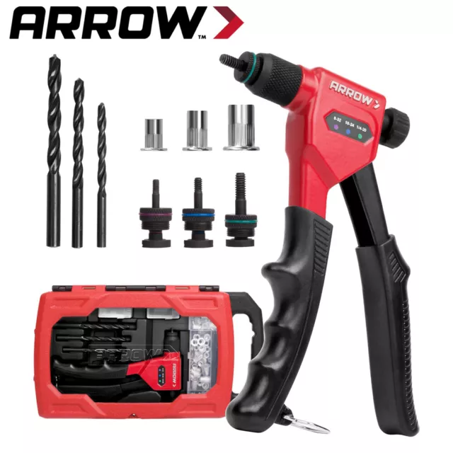 Arrow Rivet Nut Tool 8" Rivet Nut Gun Kit 75PCS Rivnuts 3PCS Drills 3PC Mandrels