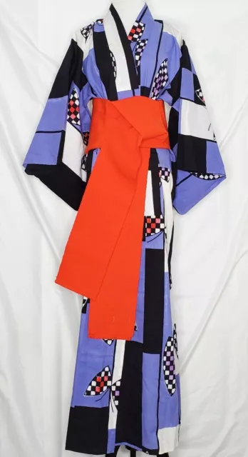 Vintage Handmade Kimono Abstract Flag Japanese Yukata Urushi Haori Jacket Cotton