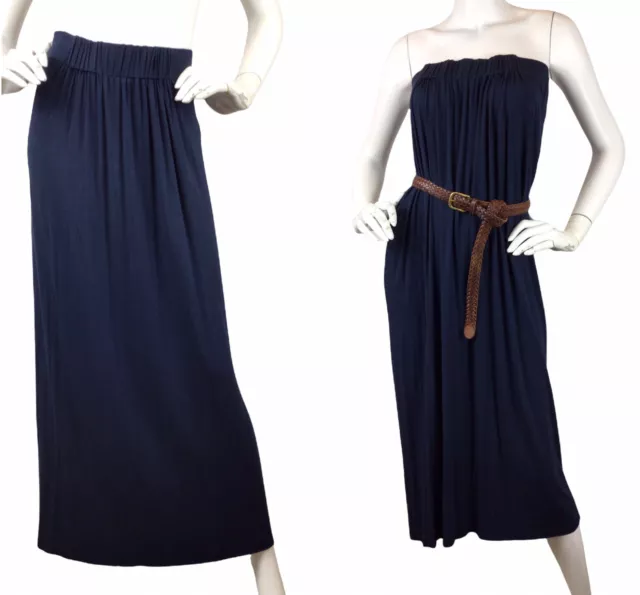 Cabi #358 Maritime Maxi Pencil Skirt / Dress Stretch Knit Navy Blue Pull On Sz S