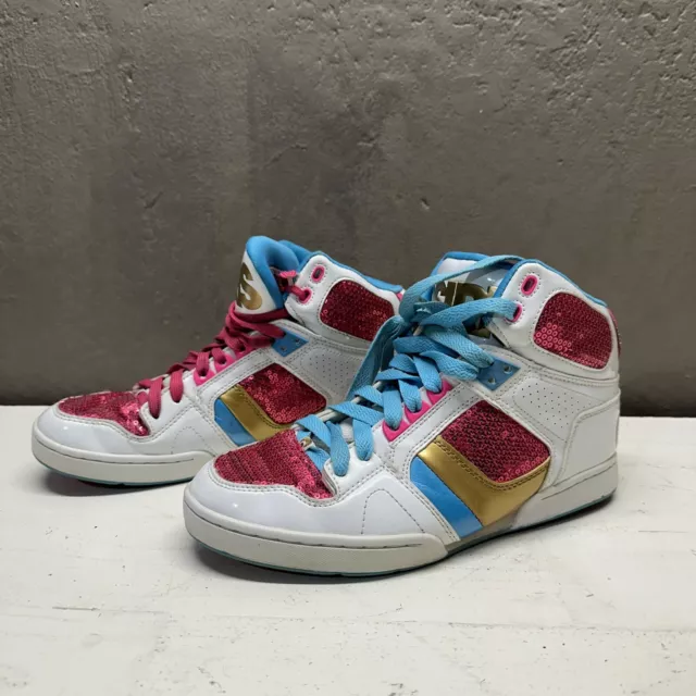 OSIRIS Blue Pink Neon High Top Sneakers Skater Shoes Size 9 Womens NYC 83 SLM