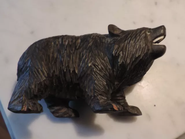 Antique Carved Black Forest Wood Bear Statue Figure