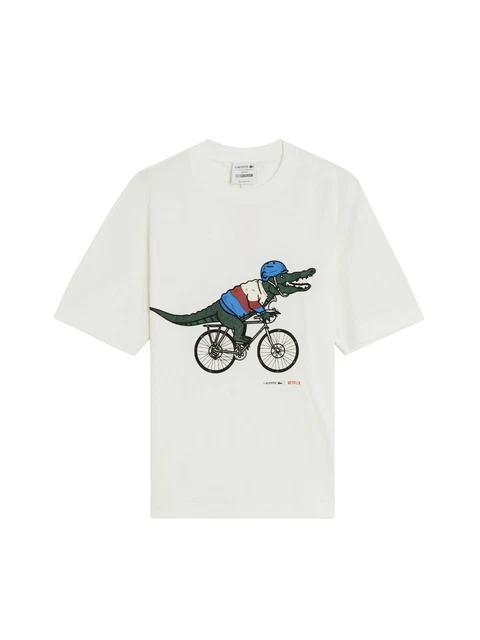 T-Shirt Lacoste x Netfilx da Uomo colore Bianco con fantasia Flour/Sex Education
