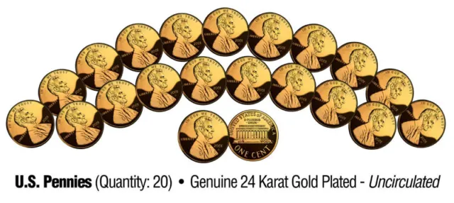 UNCIRCULATED 24K GOLD PLATED U.S. PENNIES (Lot of 20)