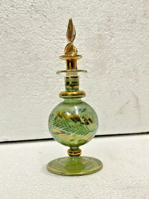 Alt Vintage Hand- Blown Eingraviertes Schöne Islamische Gold Arbeit Glas Parfum