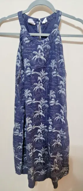 C and C California Linen Midi Dress Blue Palm Leaf Print size L Women's