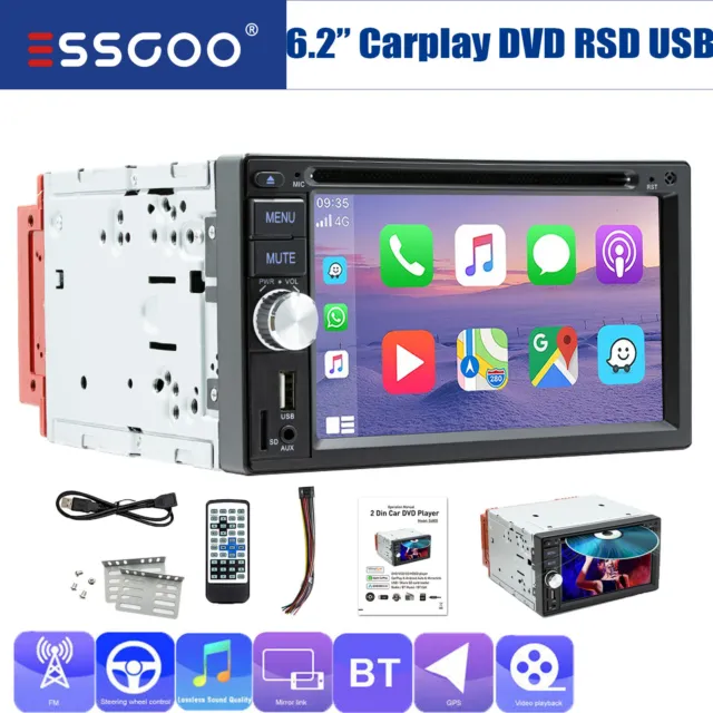 Double DIN CD/DVD Player Car Stereo CarPlay/ Android Auto Radio Touch Screen MP5