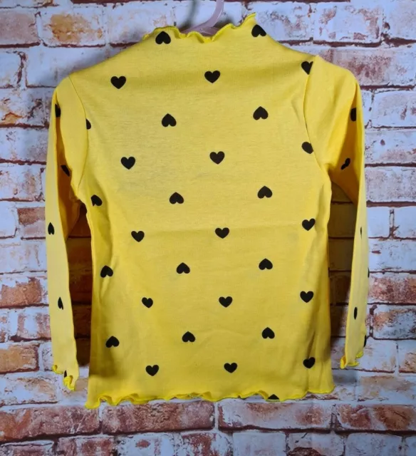 BNWT Girls 2 To 3 Years Pretty Yellow Heart Print Long Sleeve Tee Shirt Top