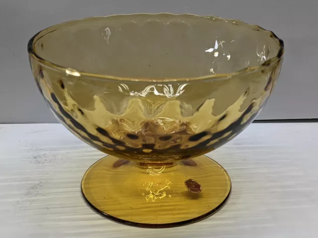 Vintage Italian glass amber footed Hand blown pedastal bowl w/ label