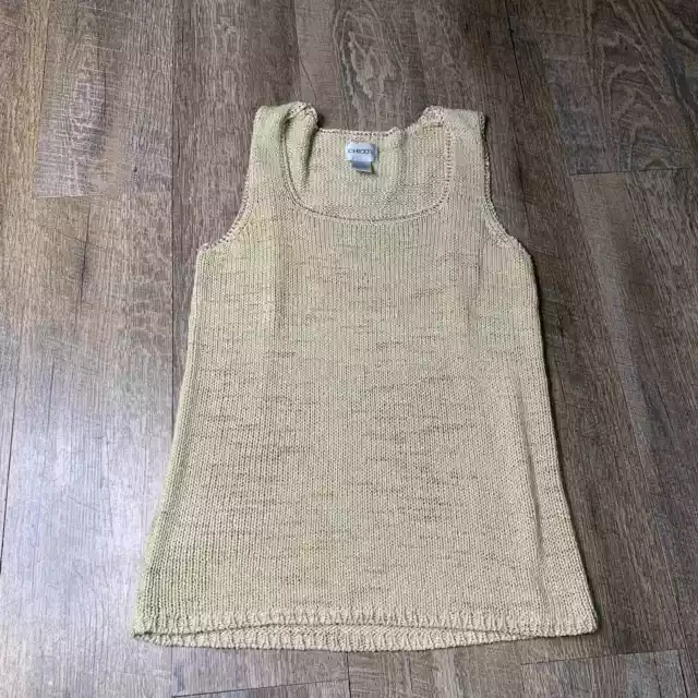 Chico's Womens Tank Top Size 0 Small Beige Open Knit Sleeveless Scoop Neck