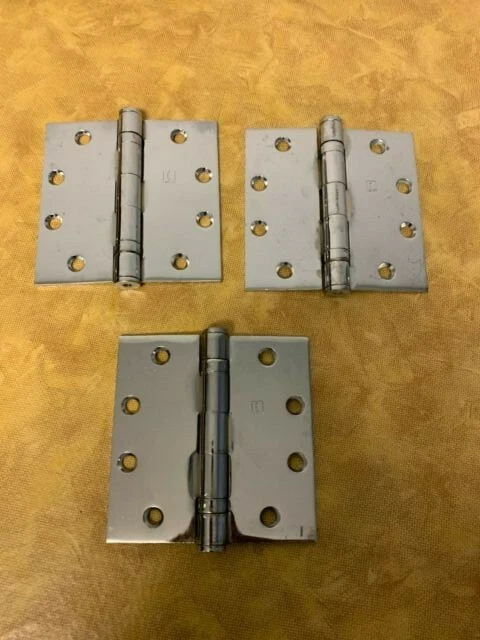 (3) Vintage 1980's Hager Stainless Steel Industrial  Door Hinges 4.5"x 4.5"