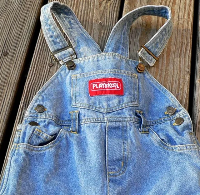 Vtg Playskool Overalls Denim Jeans Play Gear 24 Month Boy Girl Metal Snap 80s 2T