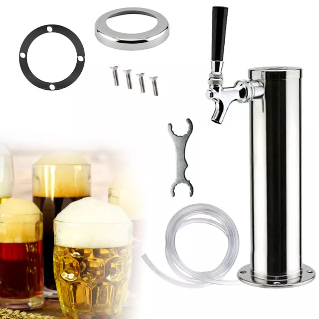 Single Tap Draft Beer Tower-Stainless Steel -3" Diameter Bar Pub Kegerator NEW 3