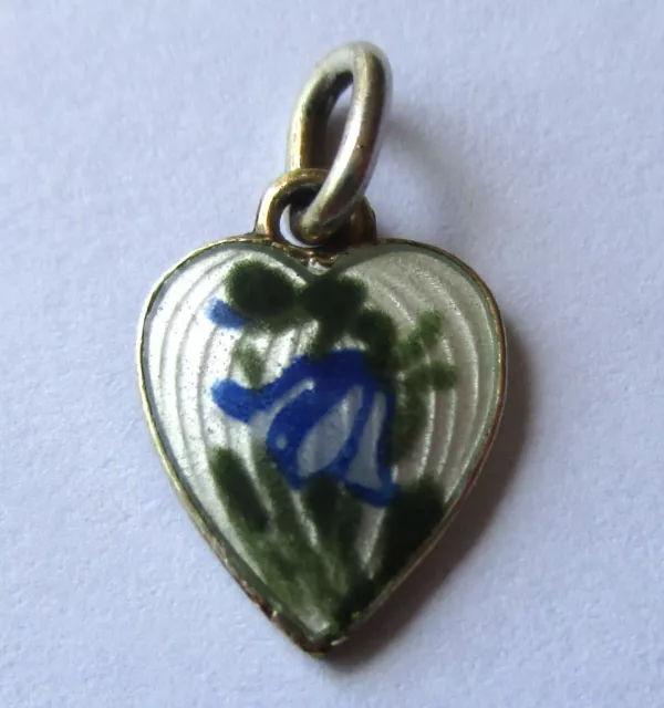 Tiny Vintage Gold Wash Sterling Silver Guilloche Enamel Blue Flower Heart Charm