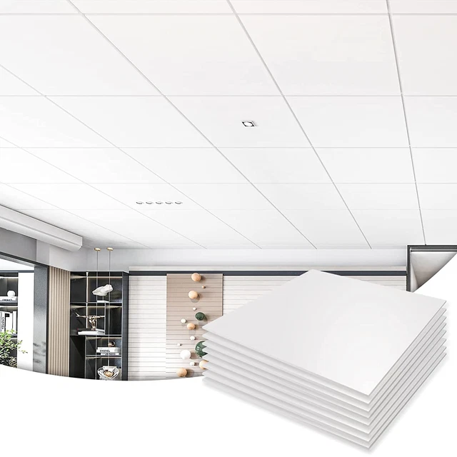 Art3d 12-Pack Smooth Drop Ceiling Tile 2ft x 2ft in Off White, PVC Ceiling Panel