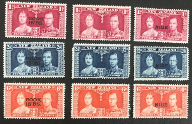 New Zealand 1937 "CORONATION - King George VI"  3 sets MH Stamps - Cook Is, Niue