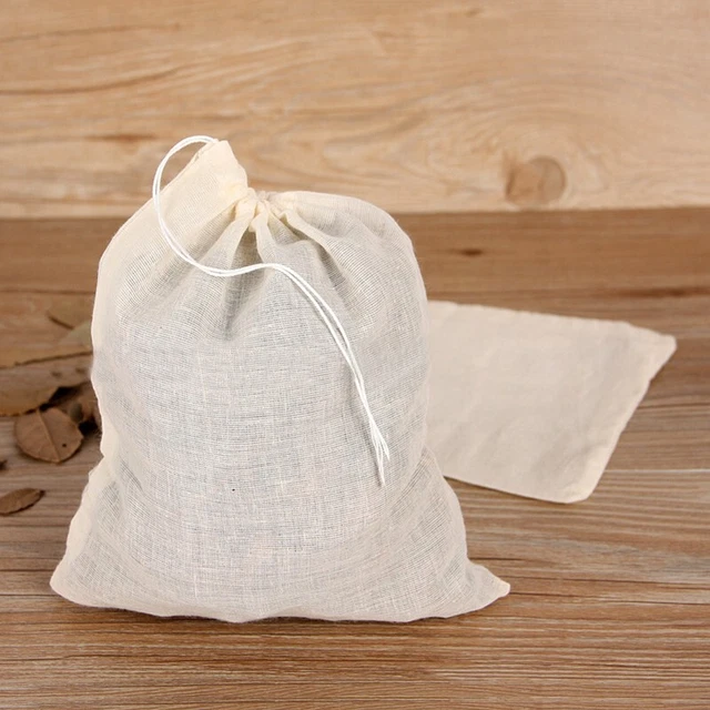 10 pz sacchetti filtro cotone con chiusura con cordino perfetti per tè e cucina