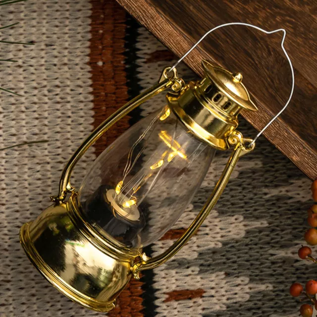Lámpara de Atmósfera LED Adorno Vintage Vela Linterna Halloween Decoración (Oro)