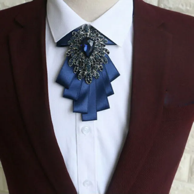 Men Bow Tie Rhinestone Flower Wide Necktie Wedding Party Shiny Fashion Gift Chic