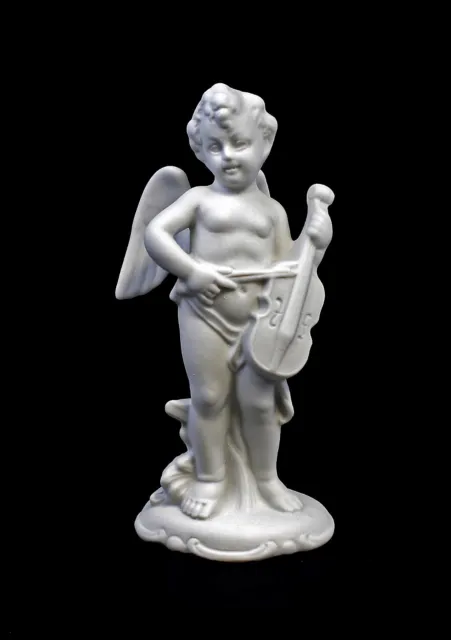 9942819-ds wagner&apel Porcelana Figura Ángel Putto Geige Blanco H14cm