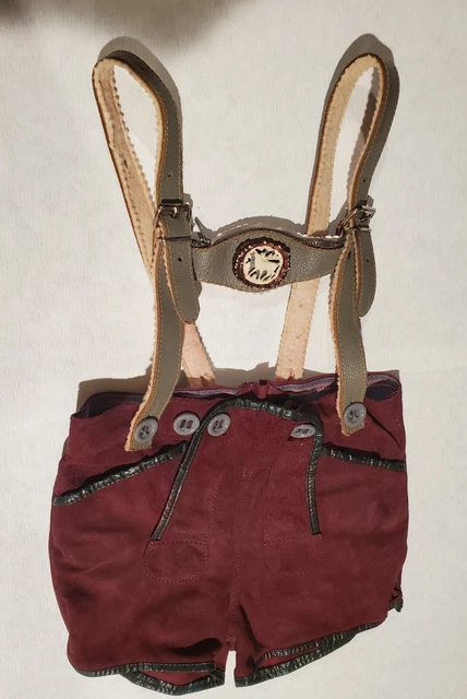 Childs Authentic Suede Leather Bavarian German Lederhosen Shorts & Suspenders