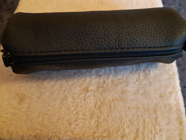 Federmäppchen, echtes Leder, schwarz, mit Reißverschluss