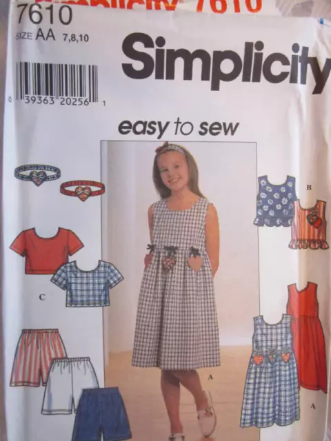 Uncut Vintage Simplicity Cartamodello Top Abito Pantaloncini Fascia 7610 Oop Sew