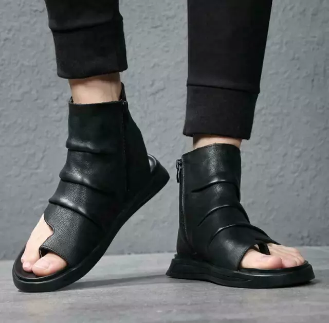 MENS ROMAN BEACH Walking Leather Slingbacks Sandals Shoes Toe Ring High ...
