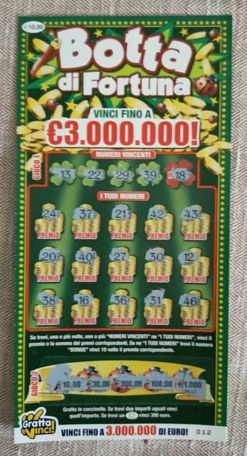 Biglietto Gratta E Vinci Raro Vecchio Vintage (Botta Di Fortuna)