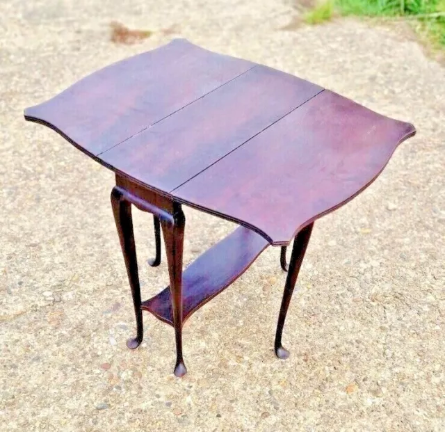 Antique Solid Mahogany Serpentine Drop Leaf Occasional Side Table Georgian Style