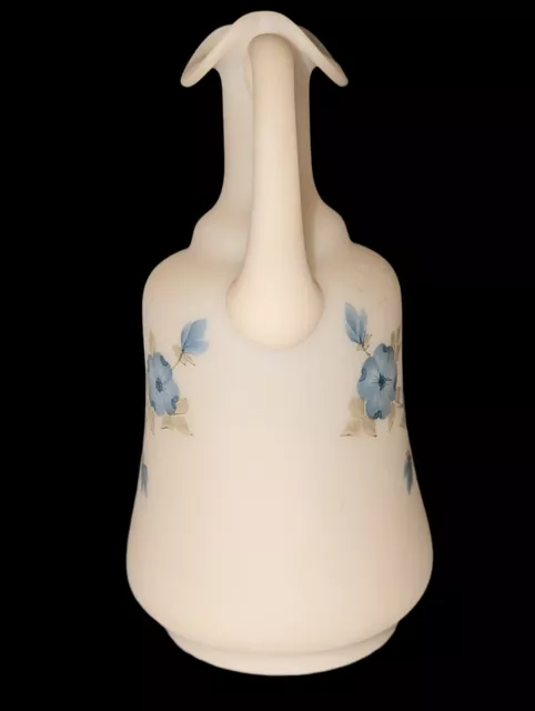 Fenton Art Glass Hand Painted/ Signed Blue Dogwood ” Cameo Satin Bottle Pitcher 3