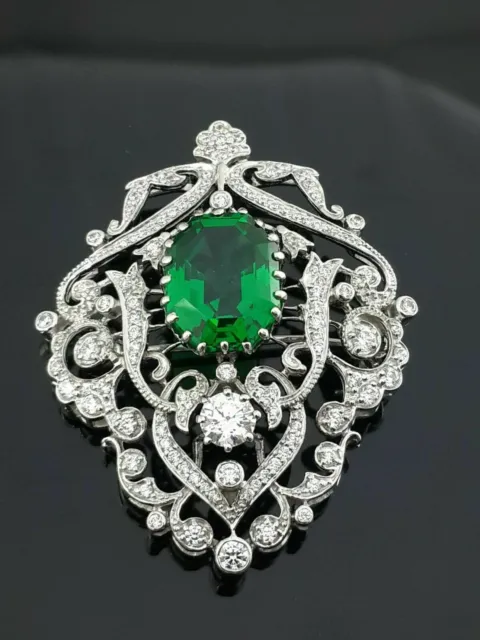 Véritable 925 Sterling Silver Green Emerald Cut White Round Vintage Style...